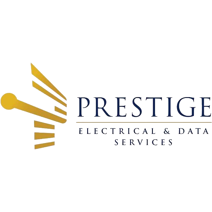 Presidech logo with horizontal golden lines and a gold staff on a dark background