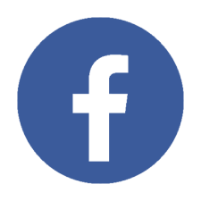 Facebook logo with white lowercase 'f' on a blue circular background.