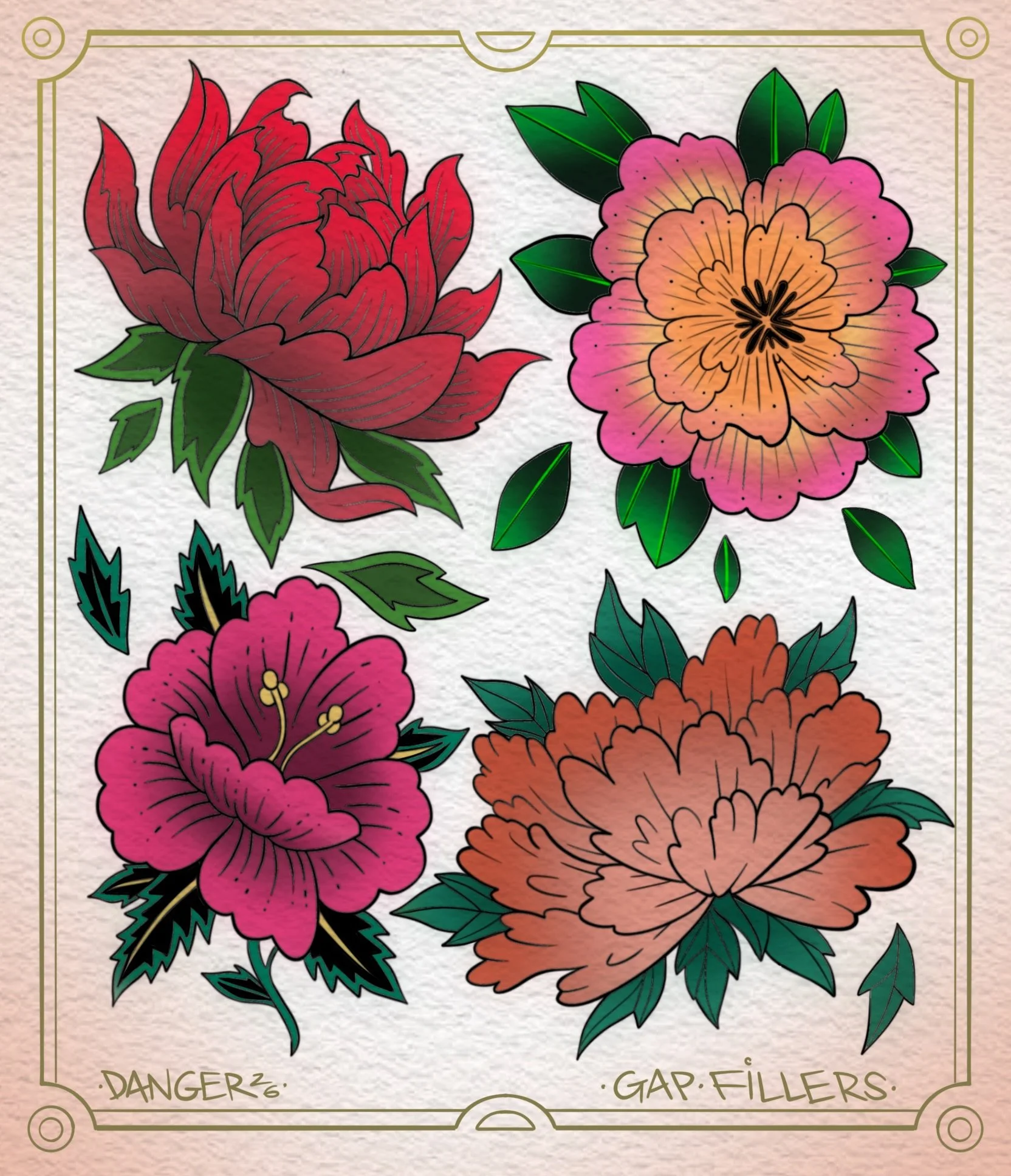 Heres some gap filler Japanese inspired flower flash i have available to tattoo. Ive had a buncha reschedules this month so that means i should draw more i reckon✏️

If youre in Charlotte and wanna get something tattooed off the sheet- they are reaso
