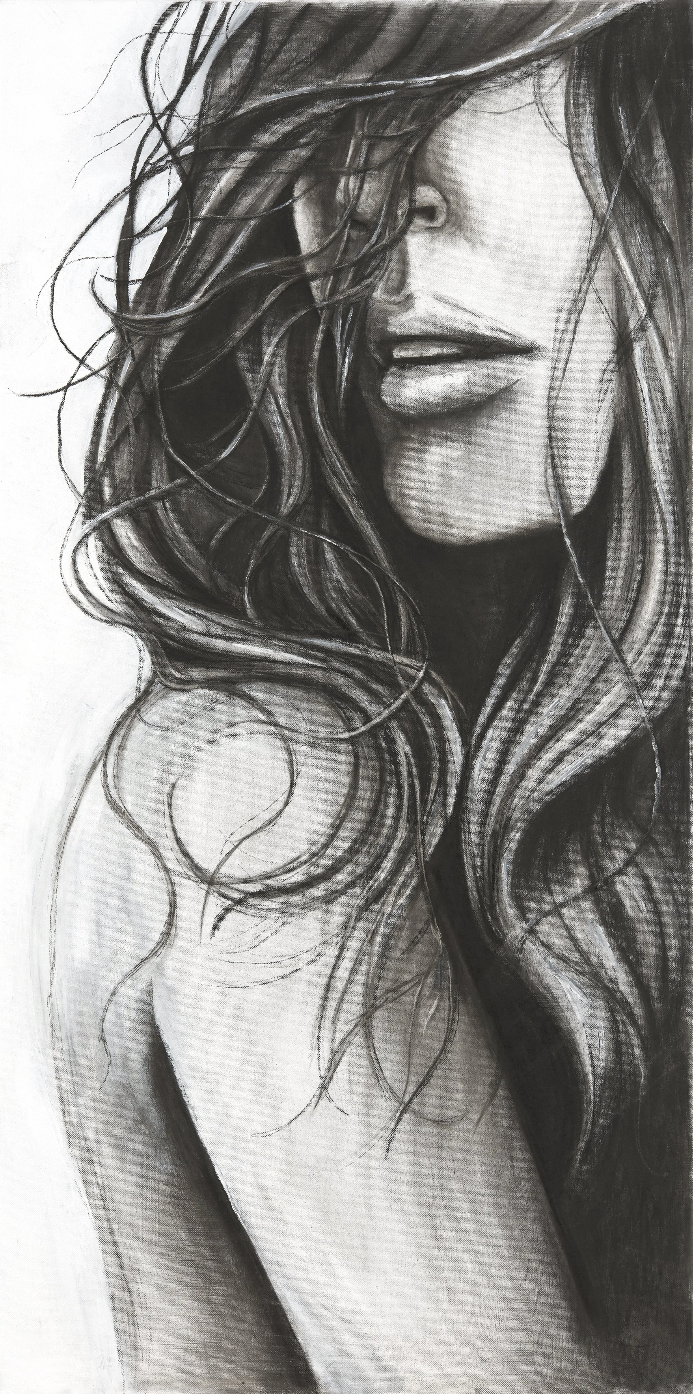 “Second Glance”
24x48 charcoal on canvas
$850