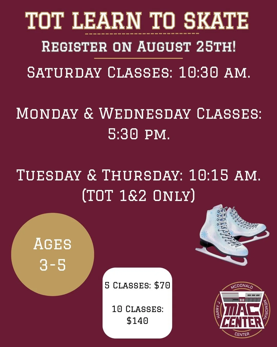 UPDATED TIMES*
Register on August 25th for classes!
https://www.mcdonaldcenter.net/new-page
.
.
.
.
.
#fyp #fypage #fyppage #viral #iceskate #iceskating #alaska #alaskalocal #alaskalife #eagleriver #eagleriverak #eagleriveralaska #familytime #harryjm
