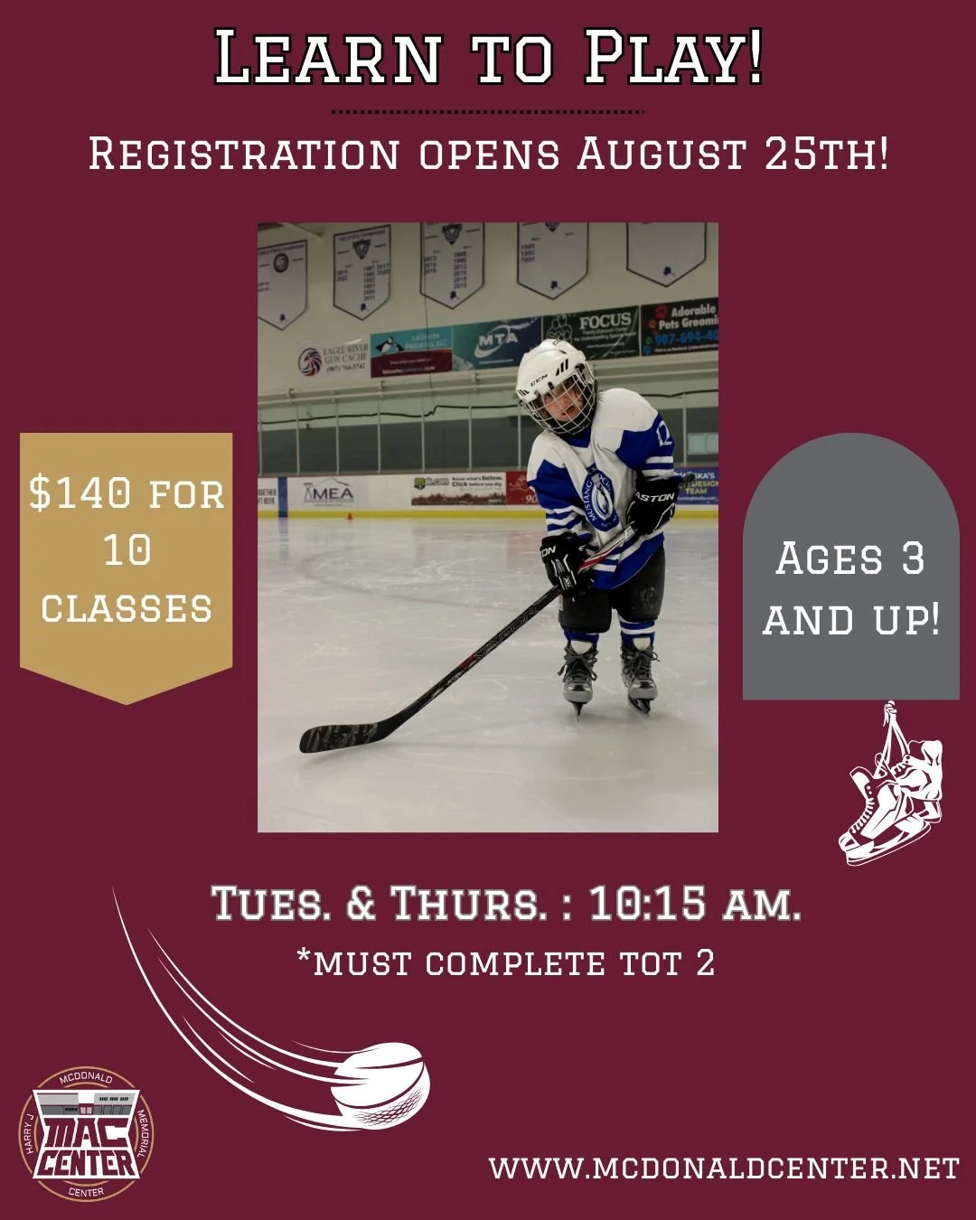Register on August 25th for our Learn to Play classes!
https://www.mcdonaldcenter.net/new-page-1-1-1
.
.
.
.
#fyp #fypage #fyppage #alaska #alaskalife #alaskahockey #eagleriver #eagleriverak #eagleriveralaska #alaskaicerink #alaskaicerinks #alaskahoc
