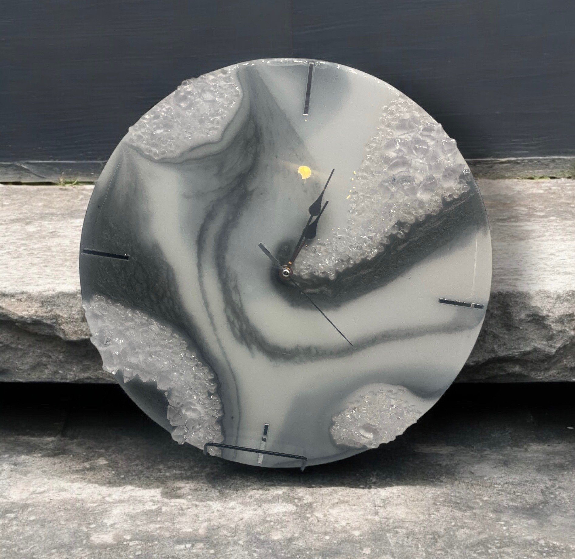 Gray & White Clock w/ Crystals