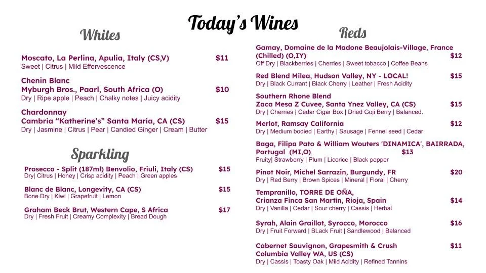 Sample Menu - updated frequently