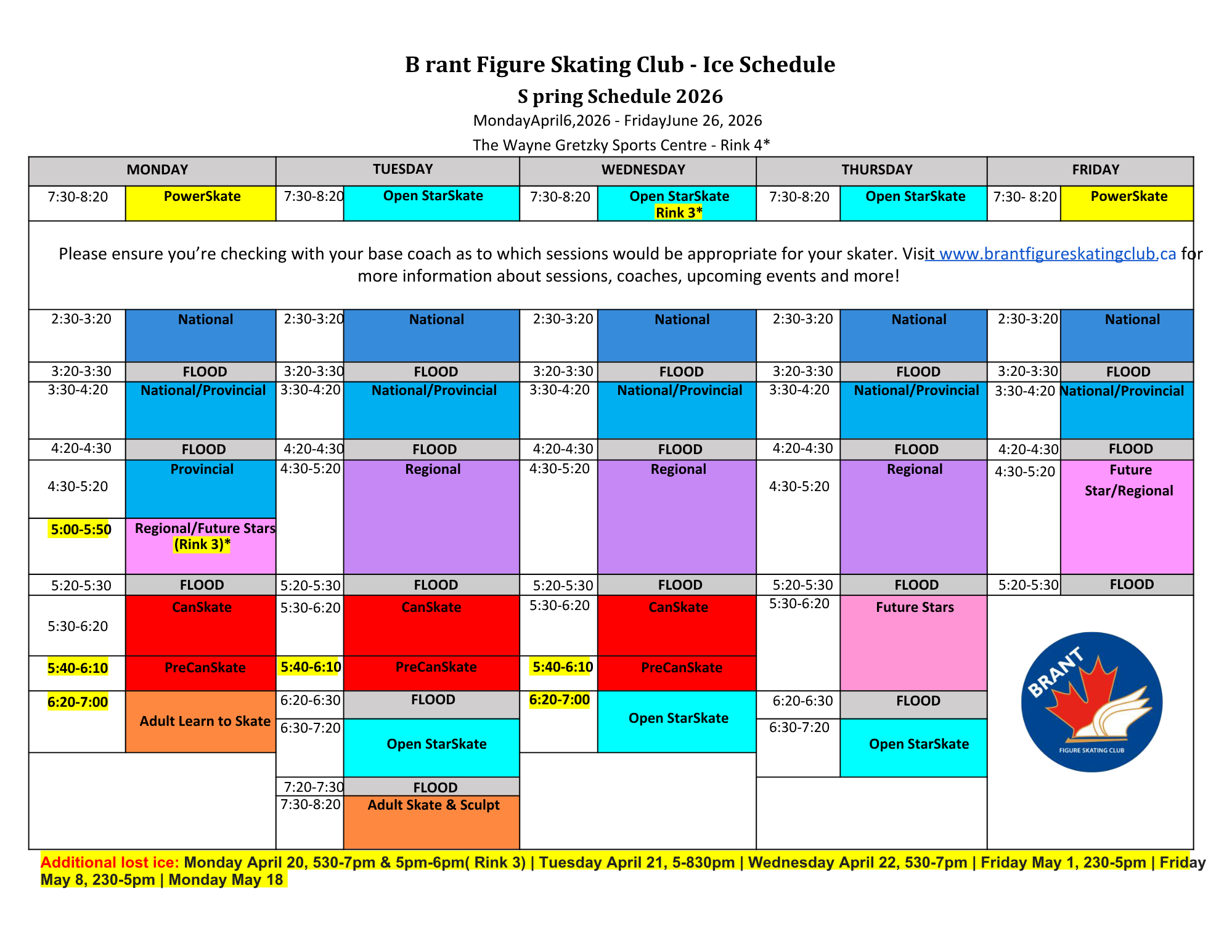 Program Schedule — Brant Figure Skating Club