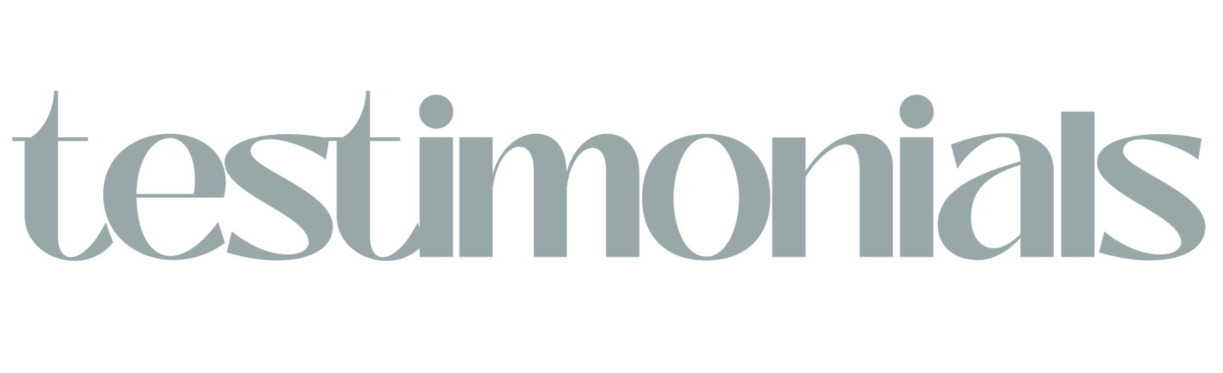 Text that reads 'testimonials' in large, lowercase letters on a black background.