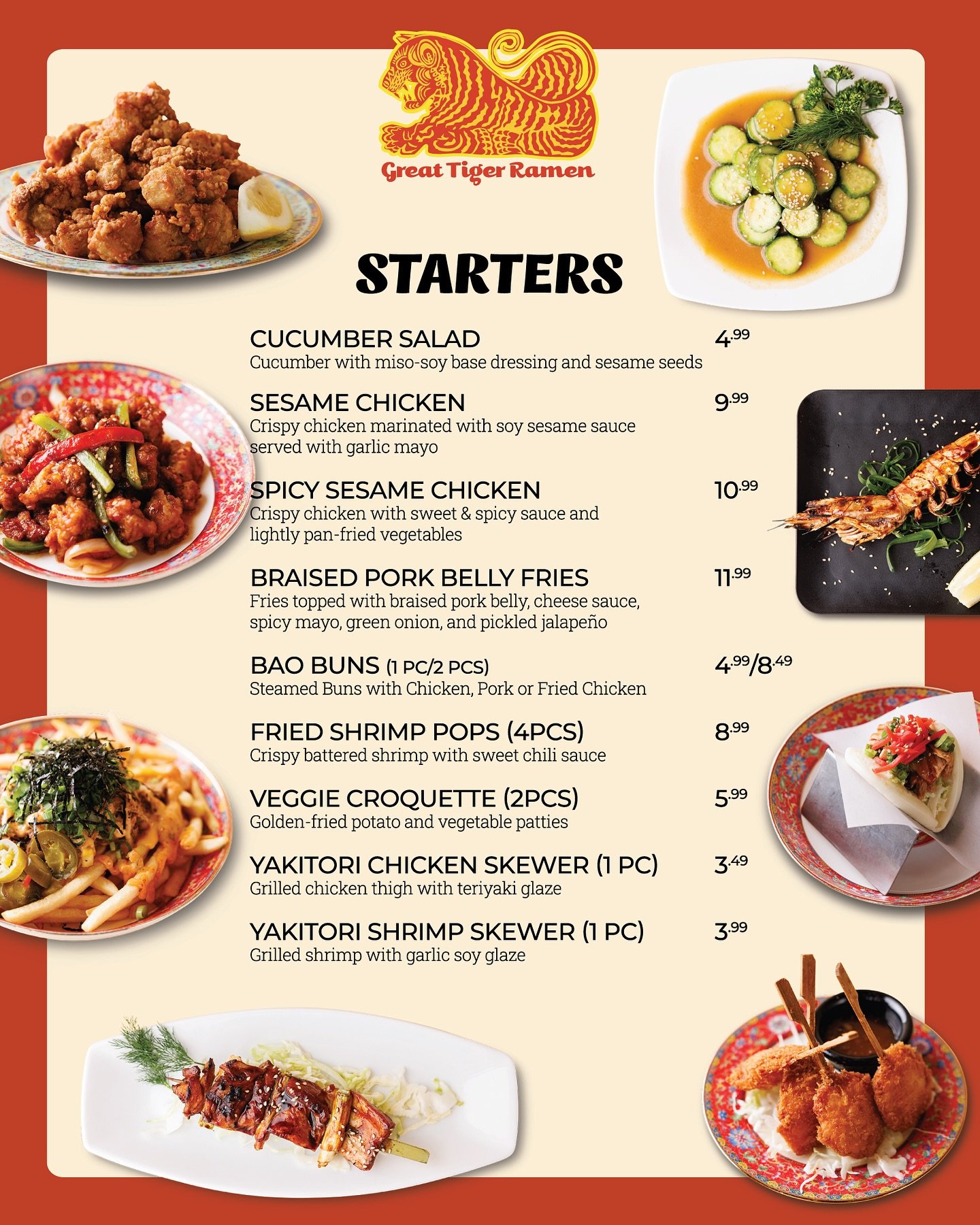 Start strong. 🐅
From crispy sesame chicken to braised pork belly fries and bao buns that disappear too fast&mdash;our starters are anything but basic.
What are you opening your meal with?

🍜 Handcrafted broths 72 hours
🥢 Hibachi Fried Rice
📍 4211