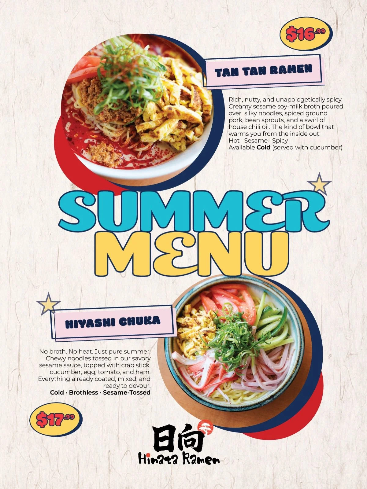 STARTING TOMORROW!
Rich. Nutty. Unapologetically spicy. 🌶️ Our Tan Tan Ramen is the bowl that warms you from the inside out &mdash; and yes, it&rsquo;s available cold too. 🥒✨ 
Plus, meet Hiyashi Chuka: chewy noodles tossed in savory sesame sauce, l