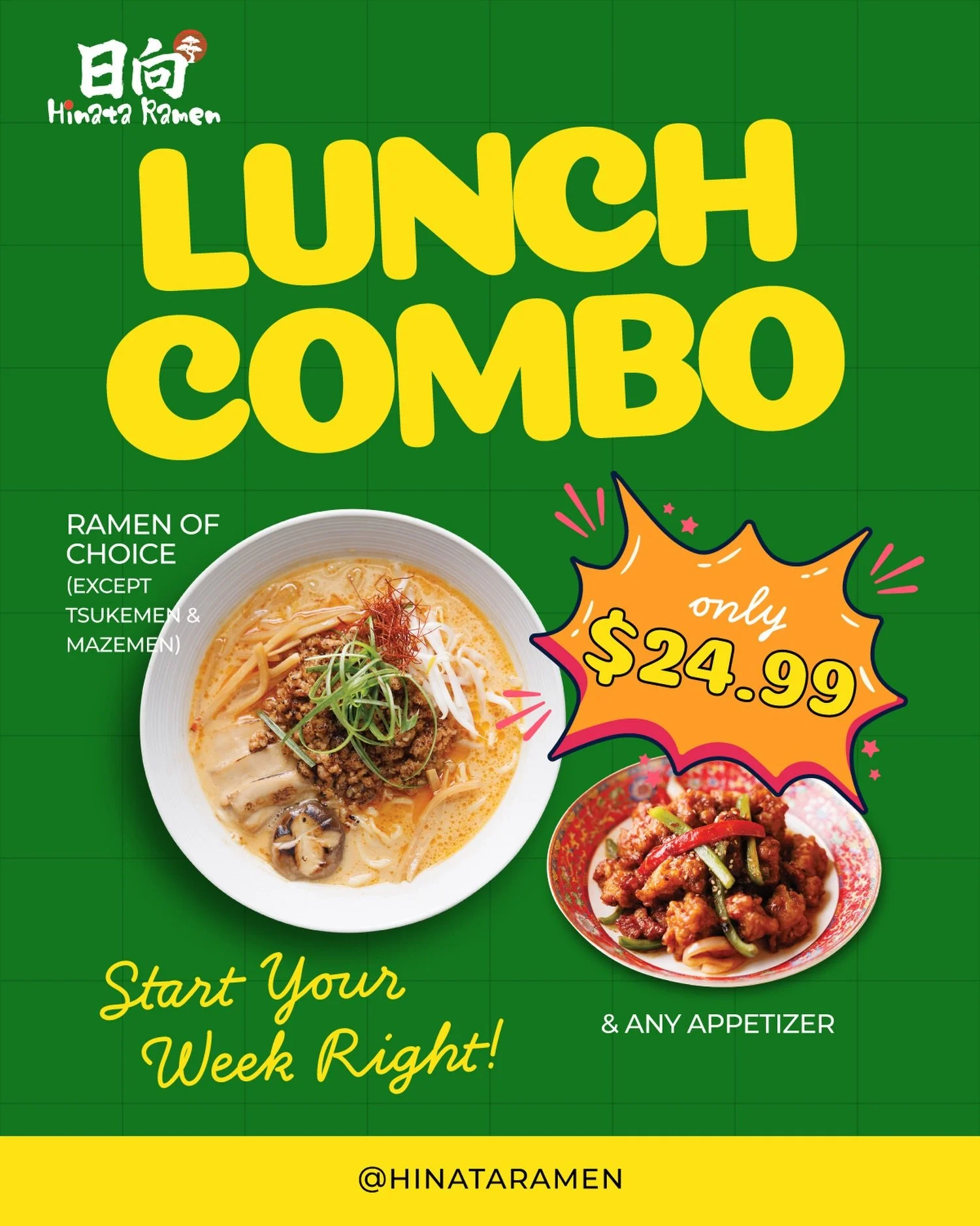 Your Monday just got better. Ramen of choice + any appetizer = $24.99 lunch combo 🟡
Come in, eat well, get back to it.

🍜 Craft Ramen &amp; Hibachi Fried Rice
📍 4211 E Willow St, Long Beach, CA 
⏰ Open 11:30 AM &ndash; 10:00 PM Daily