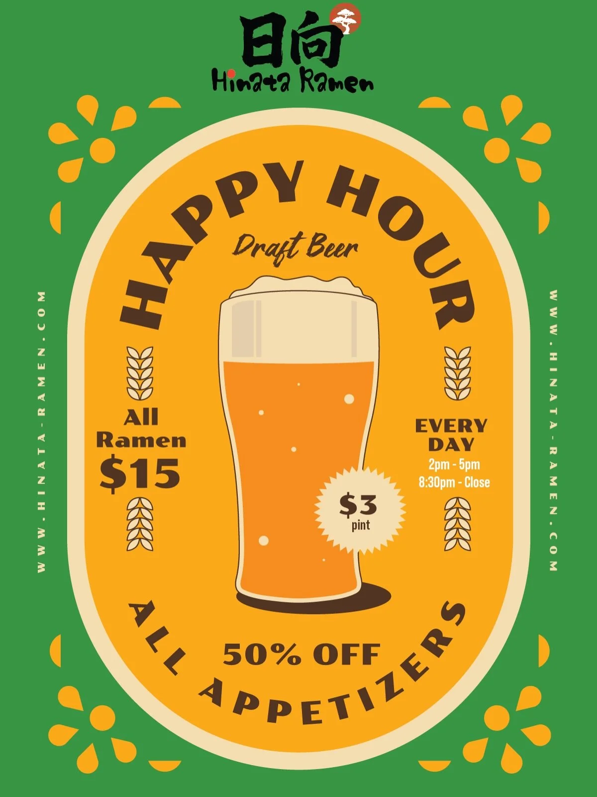 Ramen. Beer. Half-price apps. 🍜🍺 Every day. No excuses. Happy Hour @ Hinata &mdash; 2&ndash;5pm &amp; 8:30pm&ndash;close. $3 draft &middot; $15 ramen &middot; 50% off appetizers

🍜 Craft Ramen &amp; Hibachi Fried Rice
📍 4211 E Willow St, Long Bea