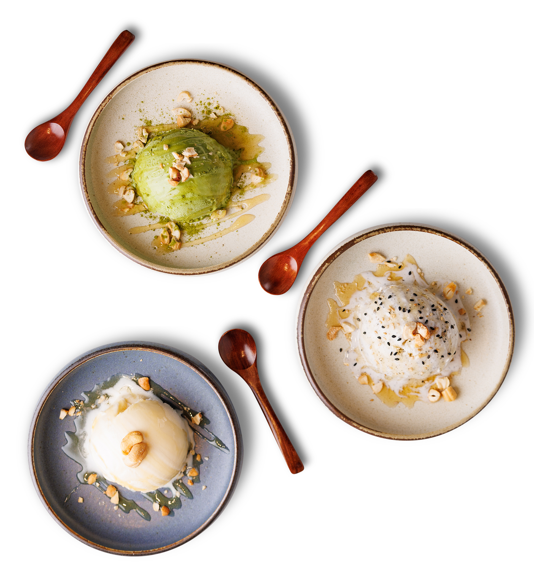 Green Tea, Vanilla, and Black Sesame Ice Cream