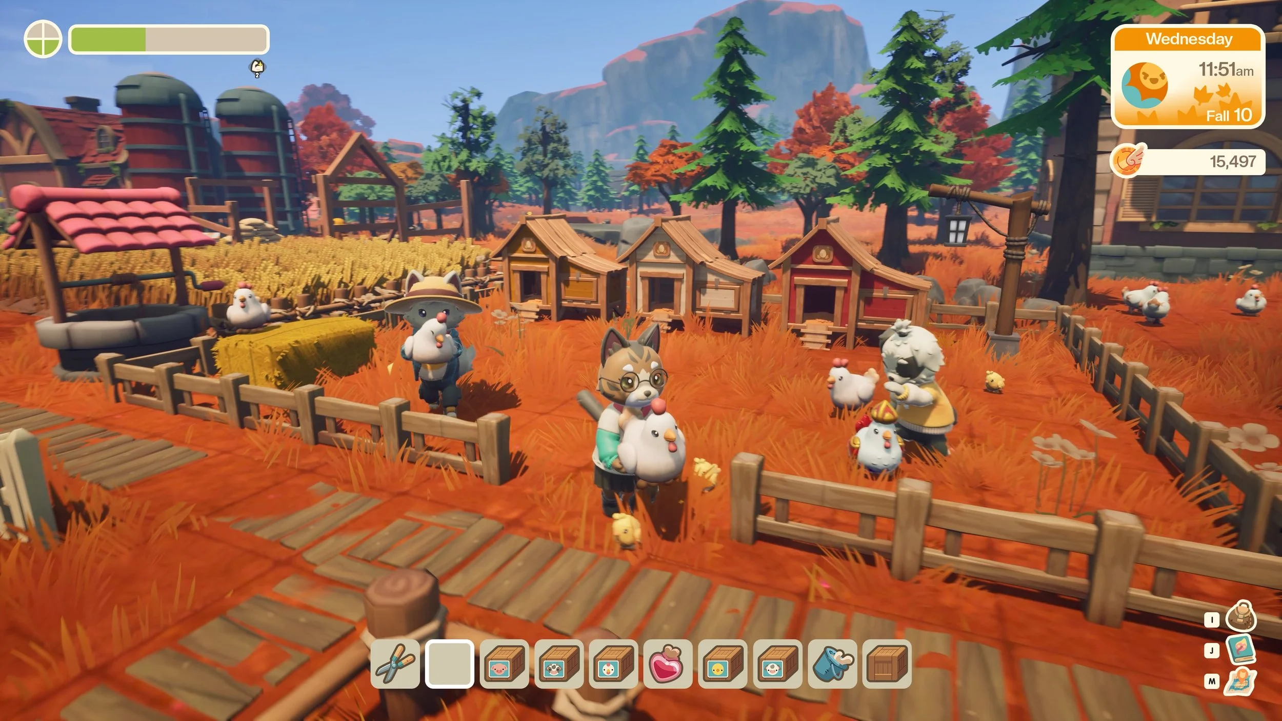 Everbloom showing farm animals and an autumn setting on PC