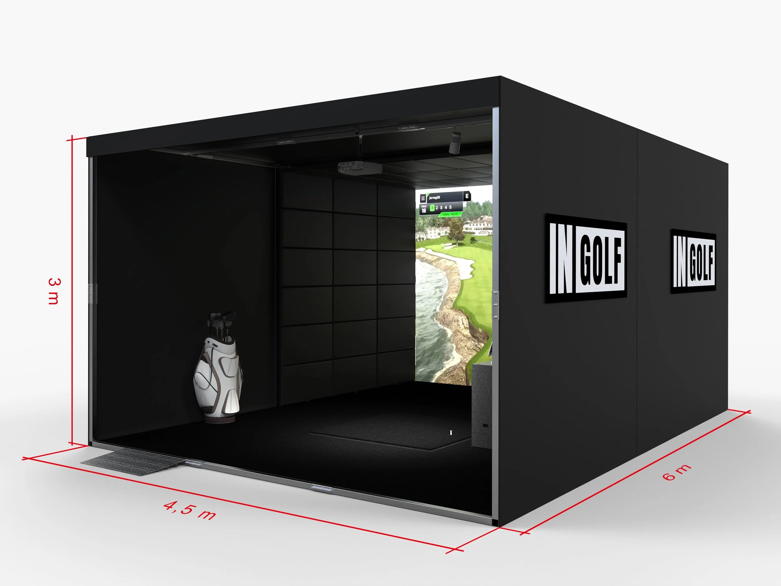 Simulador de golf INgolf CLUB instalado para eventos corporativos premium, activaciones de marca y experiencias de hospitality.