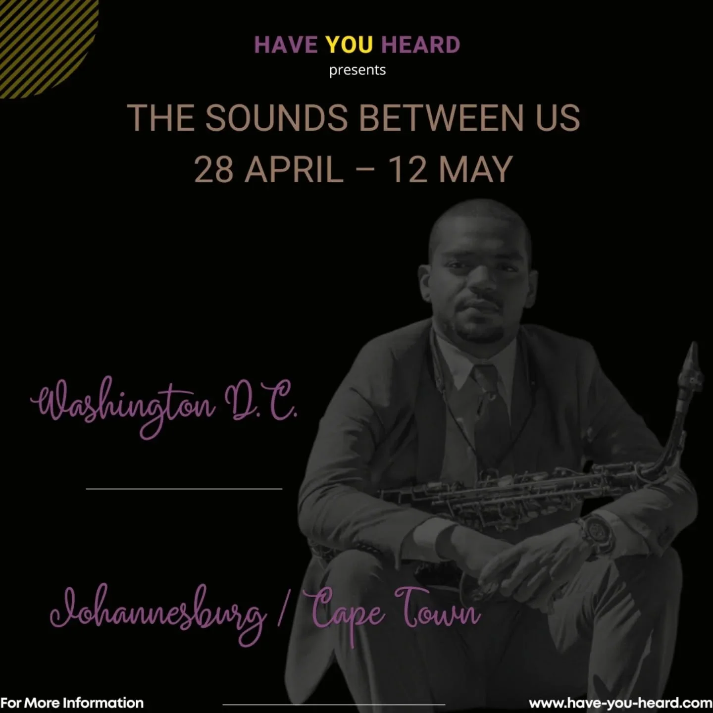 Something special is on its way&hellip;
A meeting of cities.
A meeting of sound.
A meeting of stories. 

From Washington, D.C. to South Africa &mdash;
The Sounds Between Us begins soon.
28 April &ndash; 12 May 

Johannesburg &rarr; Cape Town
#TheSoun