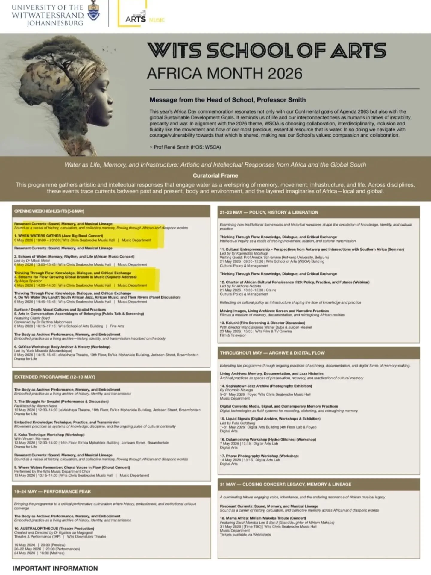 Join us on 5 May for "When Waters Gather" &mdash; a powerful jazz big band concert as part of Wits School of Arts&rsquo; Africa Month programme.

The first of half of the concert will feature the big band under the direction of both acclaim