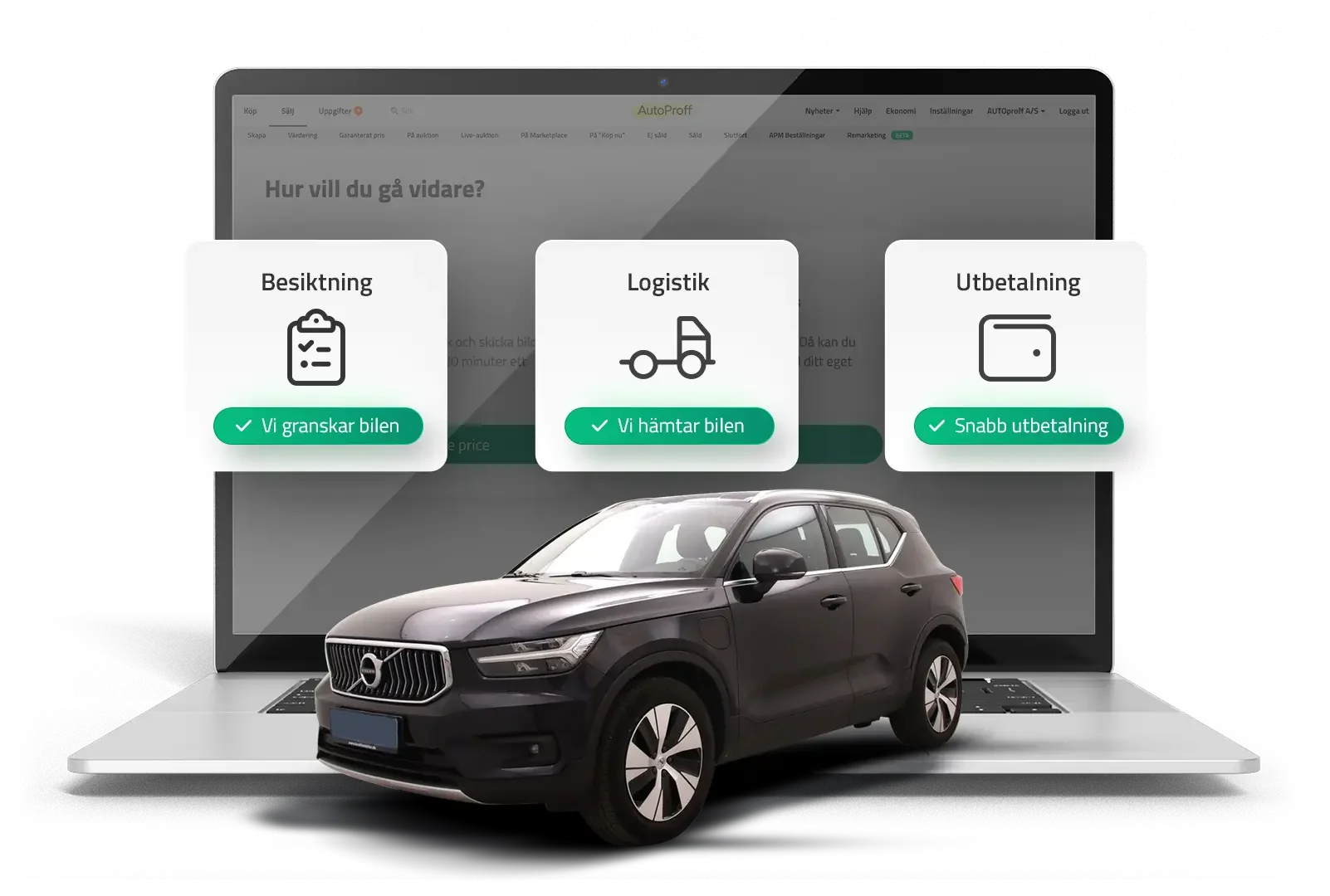 Volvo XC40 med besiktning, logistik och snabb utbetalning via AutoProff