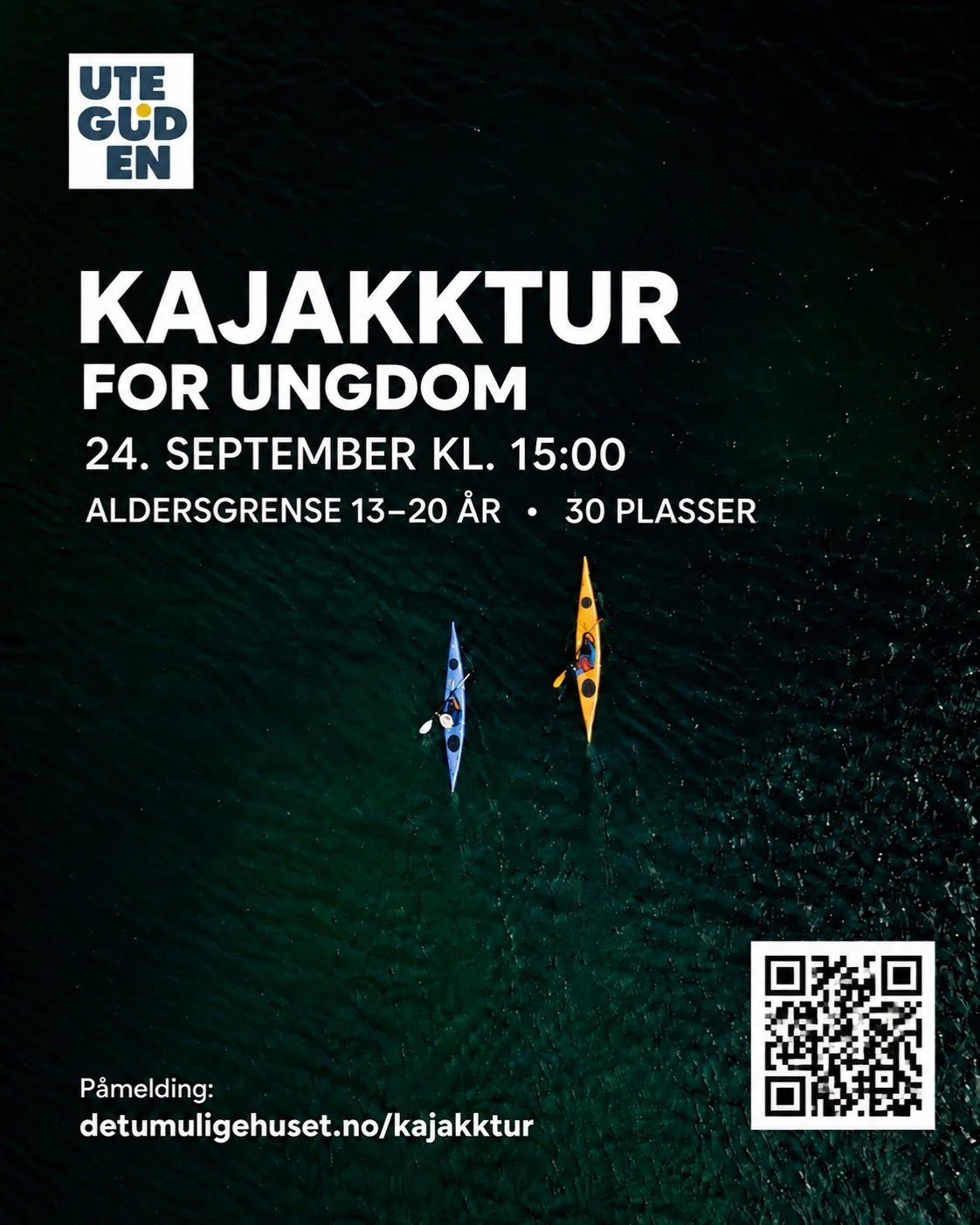 V&aring;re naboer p&aring; Uteguiden &oslash;nsker &aring; invitere Det Umulige Huset og ungdommer i Rauma p&aring; kajakktur!

Gratis! Kun 30 plasser! Ungdommer under 16 m&aring; meldes p&aring; av foresatte.

P&aring;melding og mer info p&aring;:
d