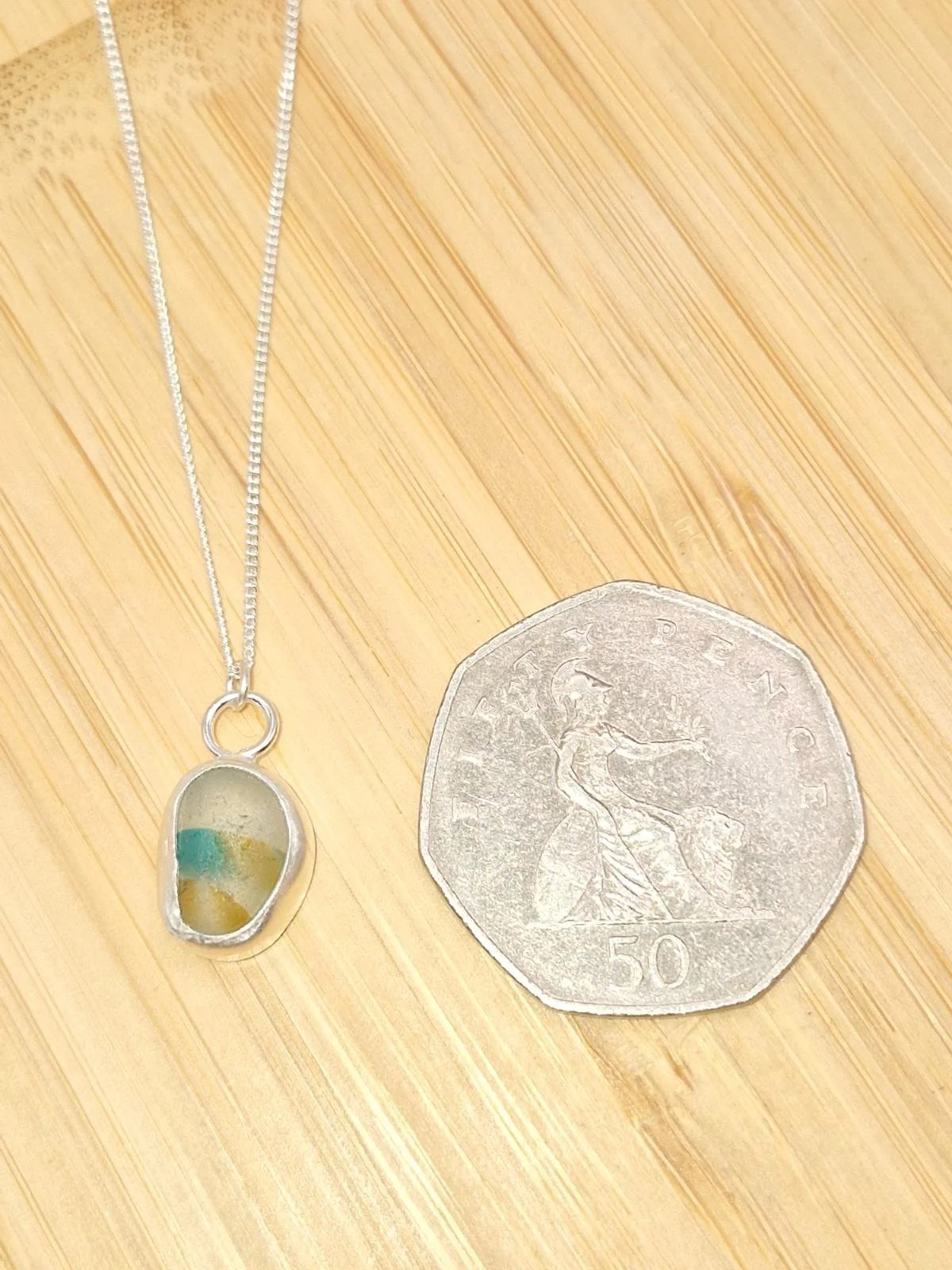 Hexham Multi Colour Sea Glass Necklace Blue & Yellow & Clear