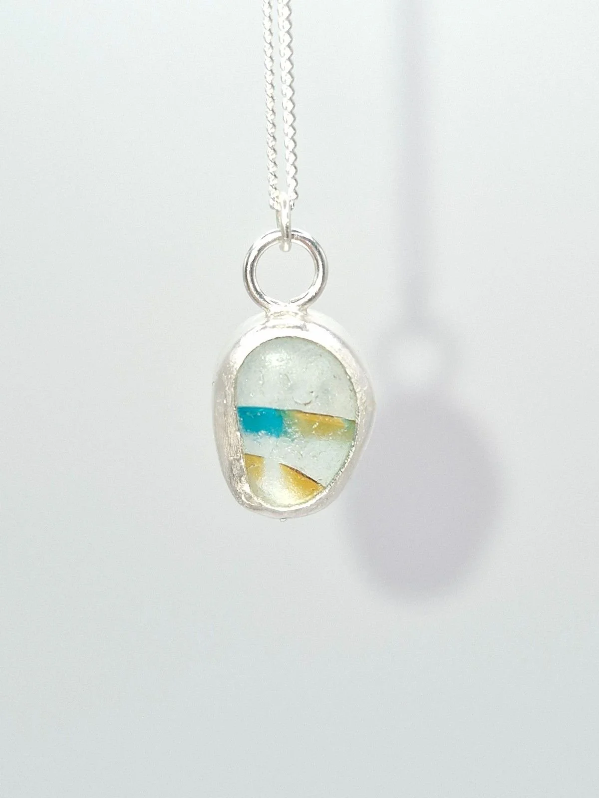 Hexham Multi Colour Sea Glass Necklace Blue & Yellow & Clear