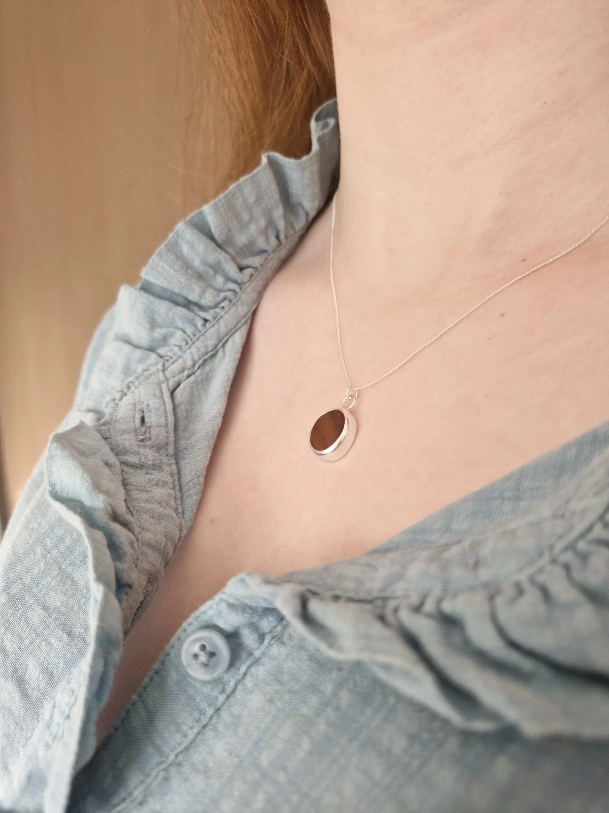 Hexham Multi Colour Sea Glass Necklace Orange & Brown