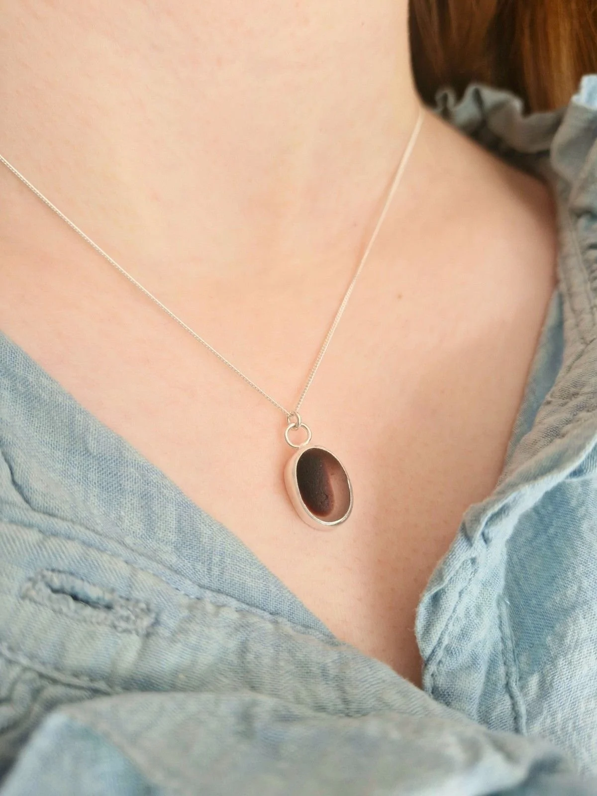 Hexham Multi Colour Sea Glass Necklace Brown & White