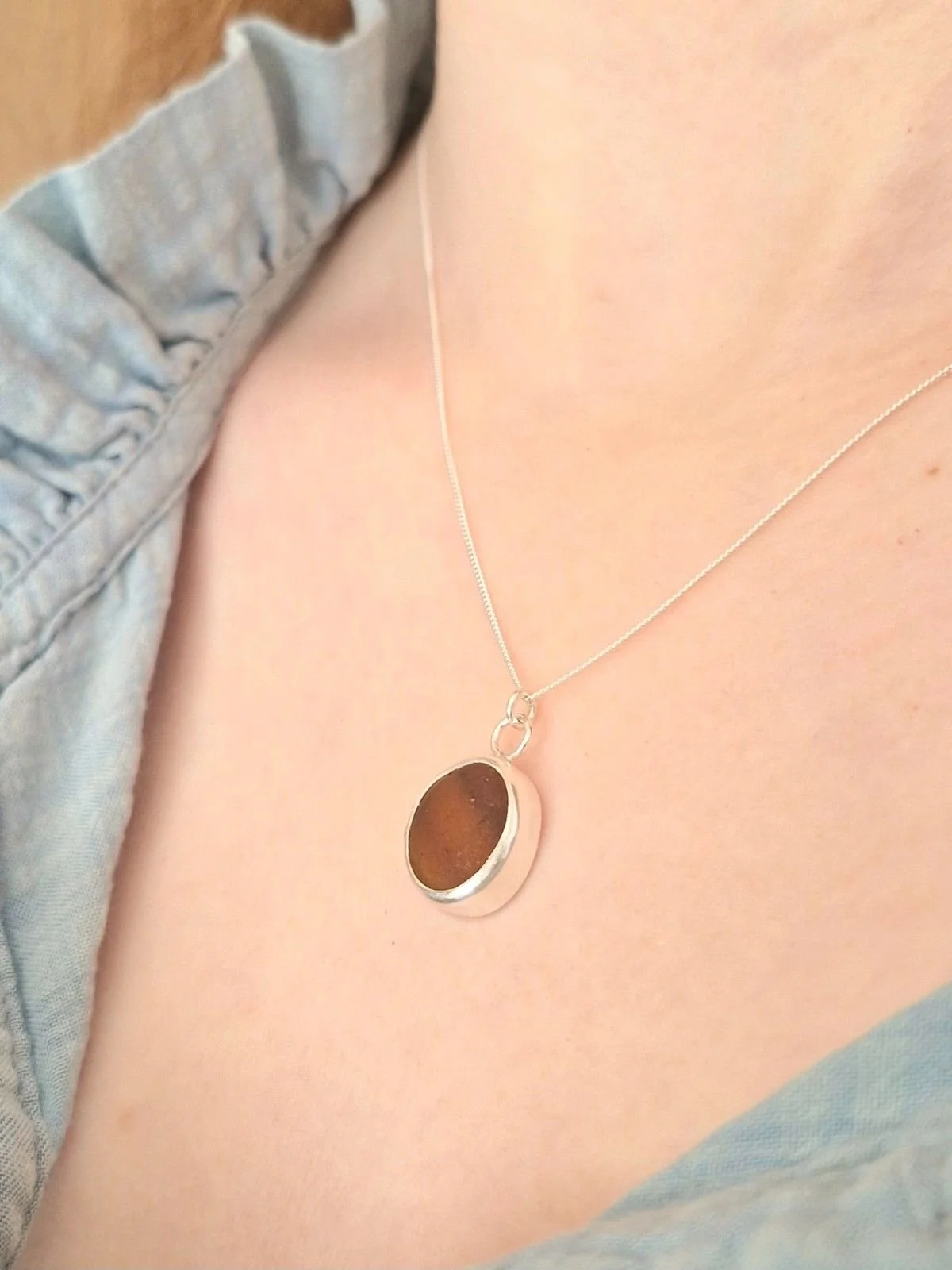 Hexham Multi Colour Sea Glass Necklace Orange & Brown