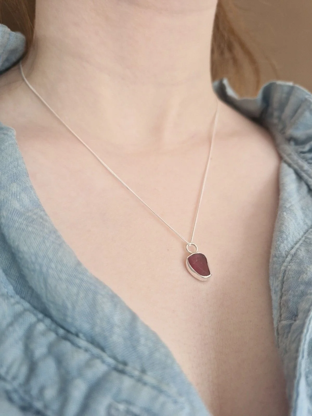 Hexham Multi Colour Sea Glass Necklace Red & Pink