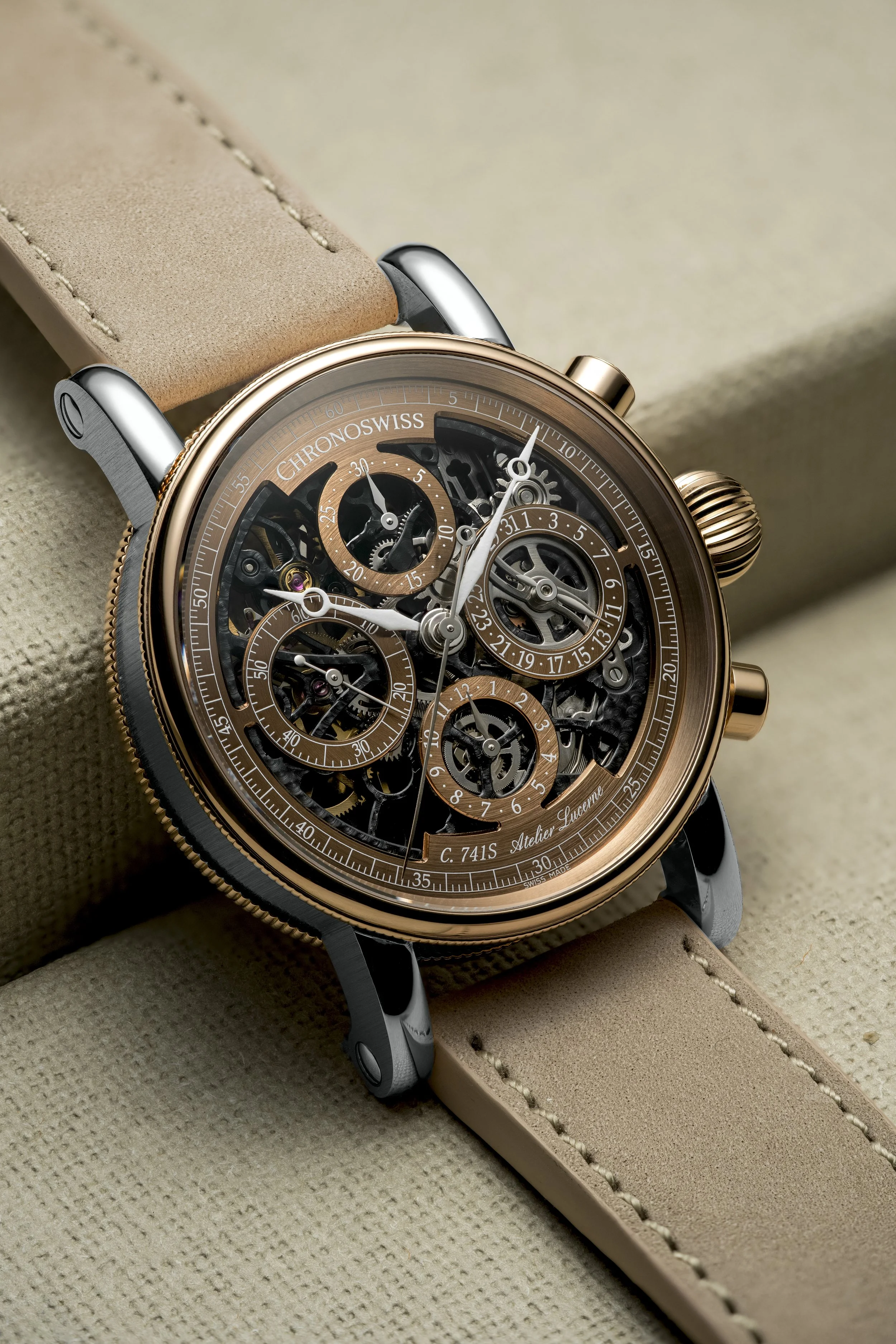 Chronoswiss Unveils the Opus Dakar Sundown and Pulse GMT Frosted Guilloché Gold