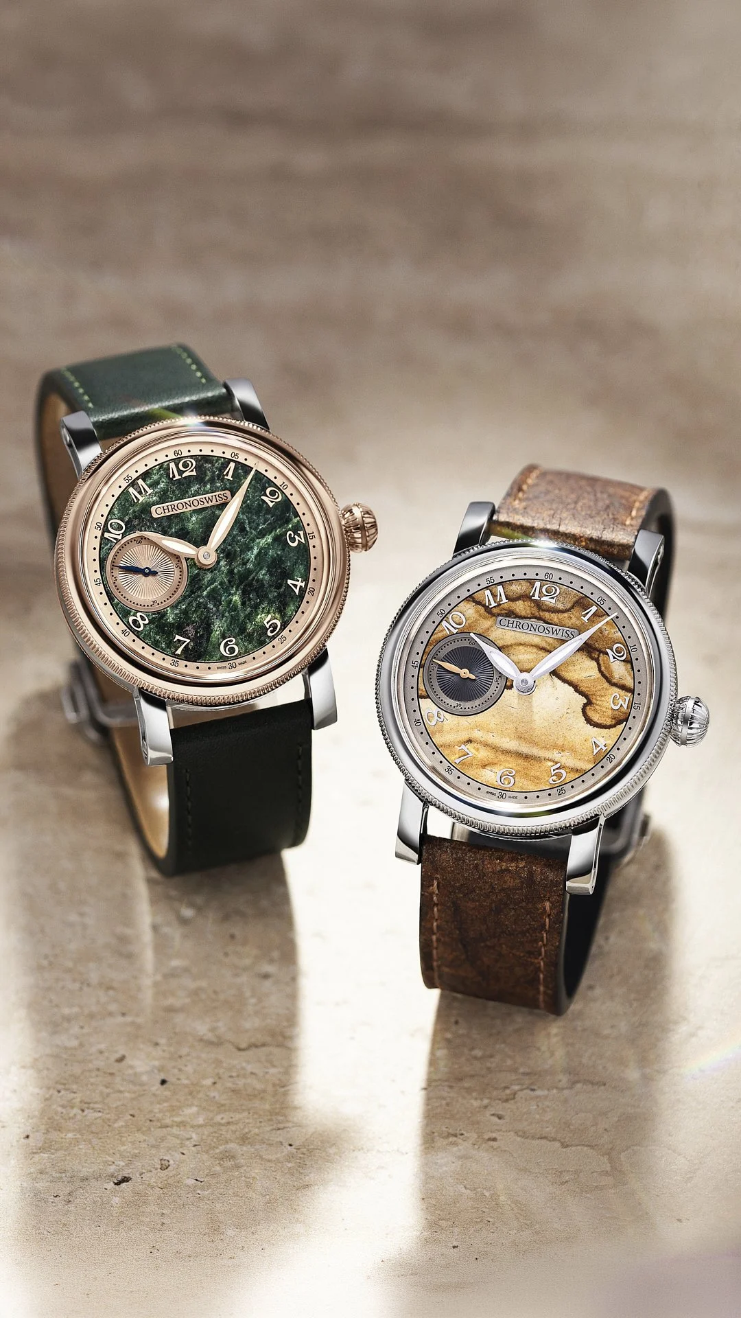 Chronoswiss Introduces the Small Second Stone Collection with Jasper and Serpentine Dials
