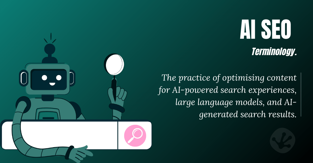 Illustration explaining AI SEO and optimising content for AI-powered search engines and large language models.