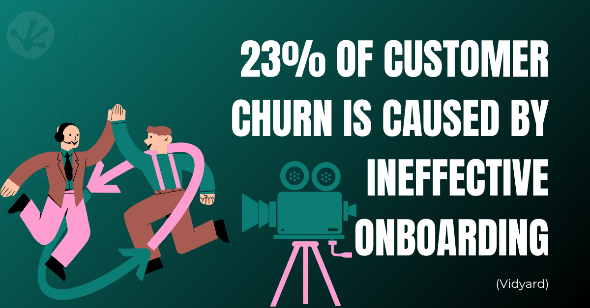 Graphic showing that 23% of customer churn is caused by ineffective onboarding, highlighting how personalised video onboarding can improve client experience and retention for financial services firms.