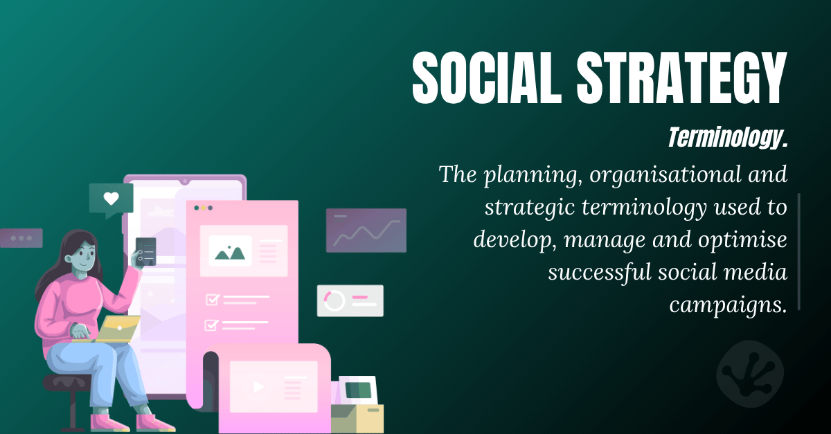 Illustration representing social media strategy, featuring campaign planning, content scheduling, analytics and performance dashboards.