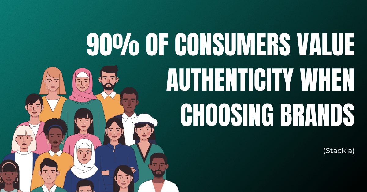 Corporate video marketing statistic graphic showing that 90% of consumers value authenticity when choosing brands.