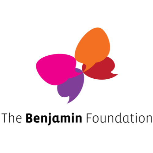 Logo of The Benjamin Foundation featuring colorful overlapping speech bubbles and black text.