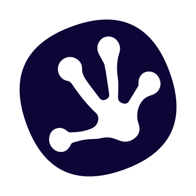 Treefrog Marketings dark paw logo. A paw print inside a purple circle