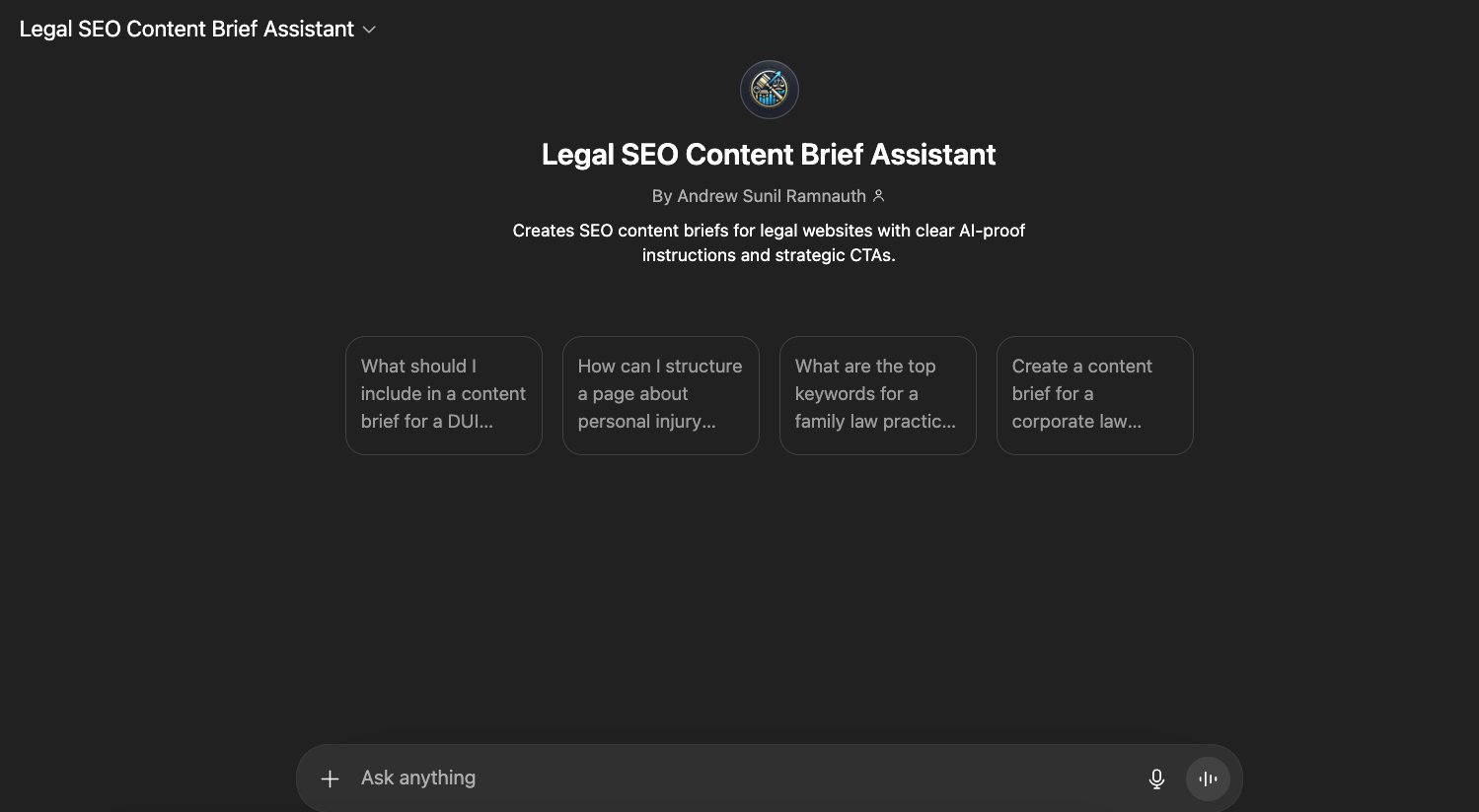 Custom GPT for legal SEO content briefs
