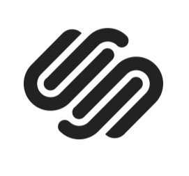 Squarespace logo in black abstract geometric logo with interconnected lines forming an oval shape.