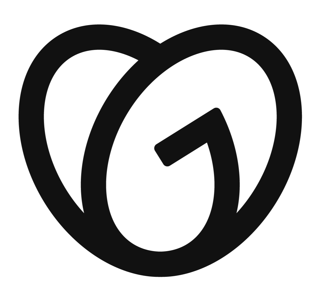 Godaddy logo in black and white logo combining a heart shape with a clock face inside.