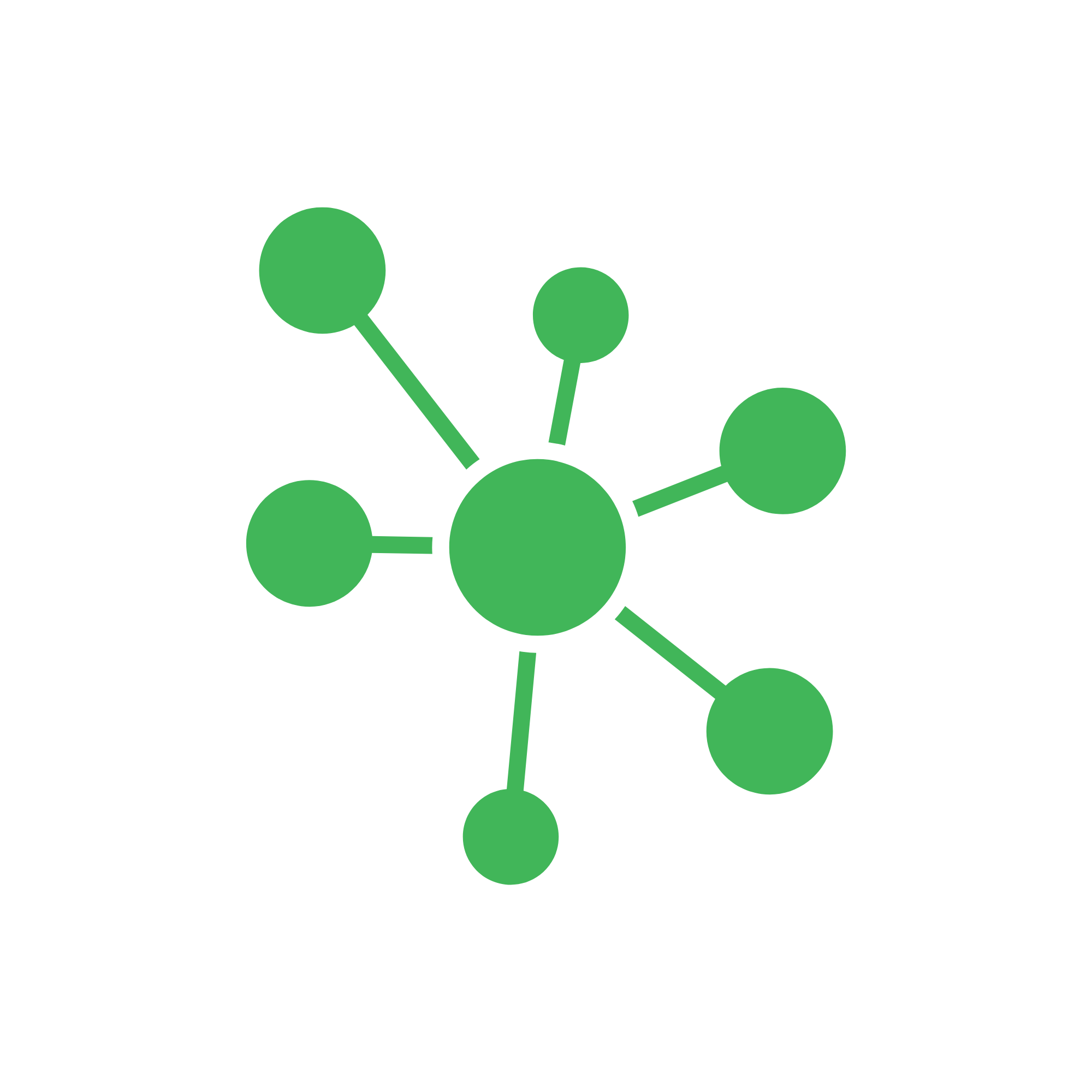 Green molecular structure diagram with connected circles on a white and black background.