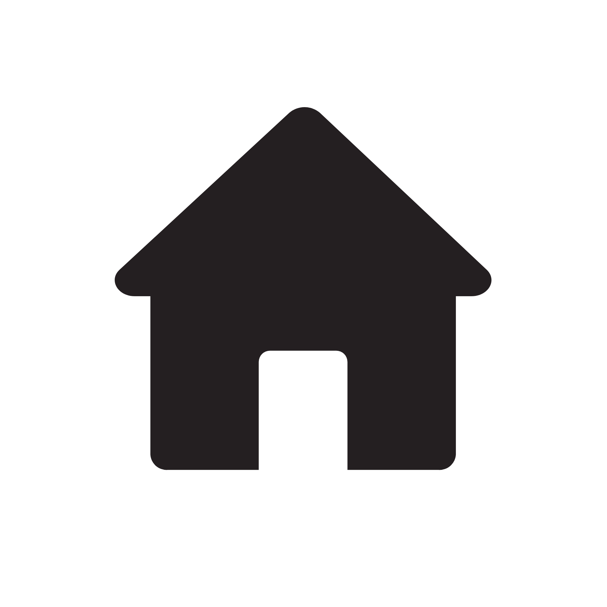 Black silhouette of a house with a triangular roof and a small chimney, set within a circular background.