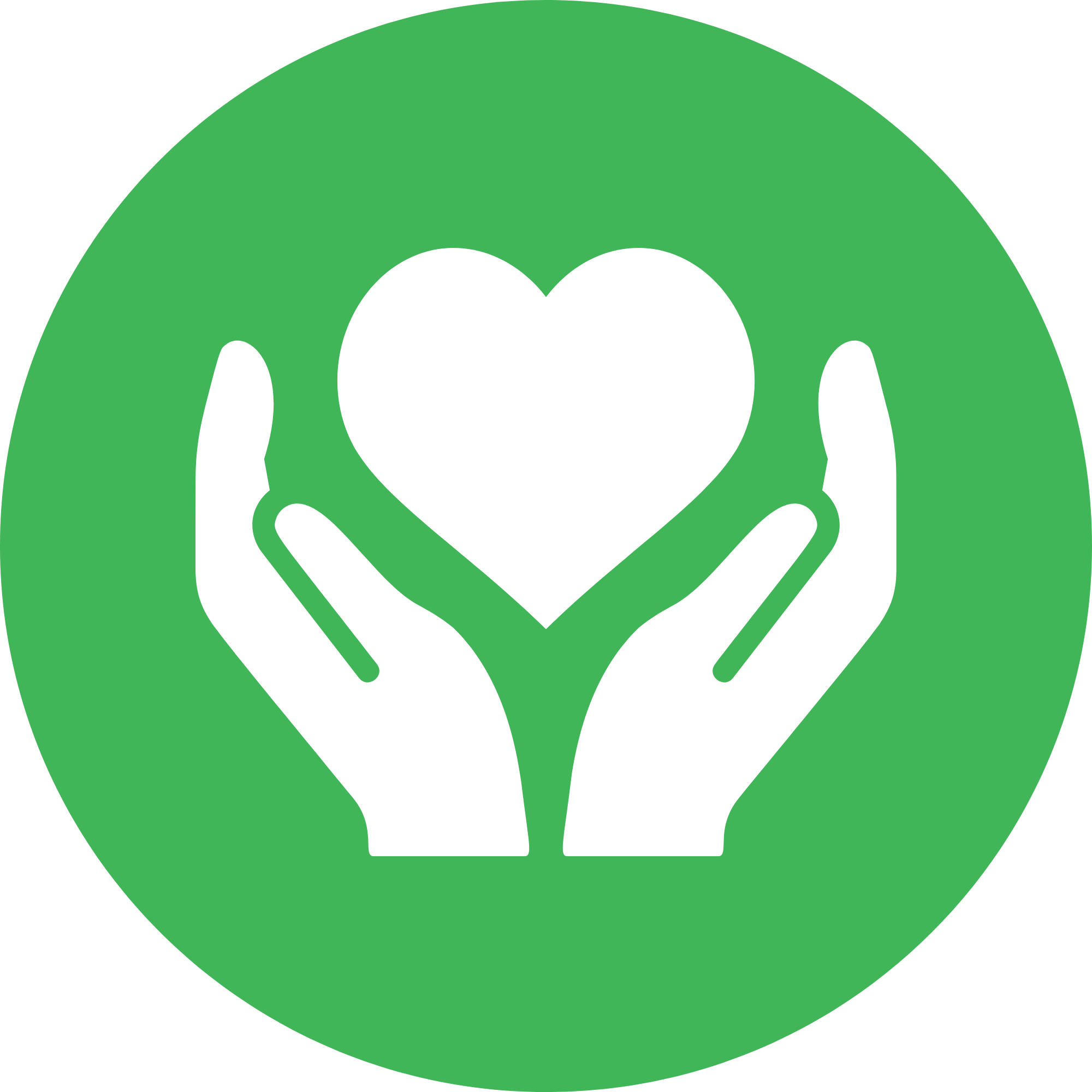 Green circular icon with white heart and hands symbol