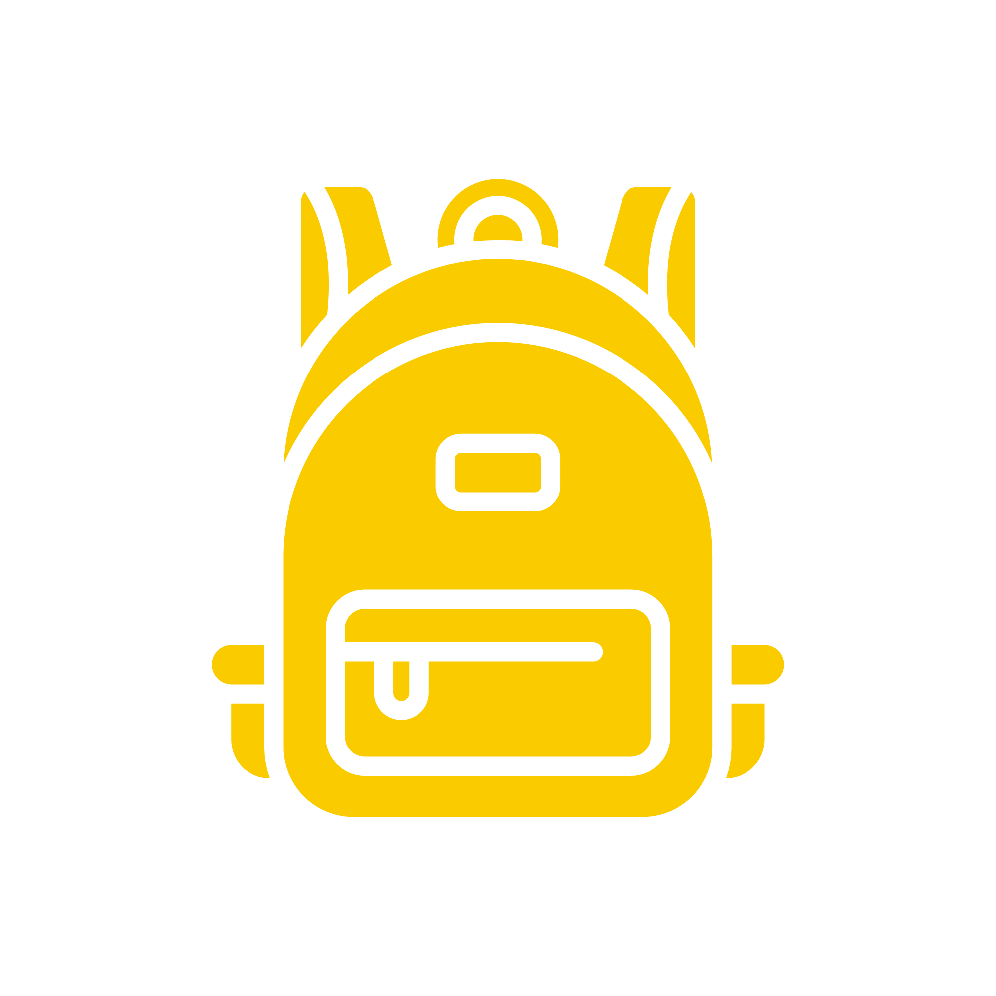 Decorative icon of a yellow backpack in a white circle.
