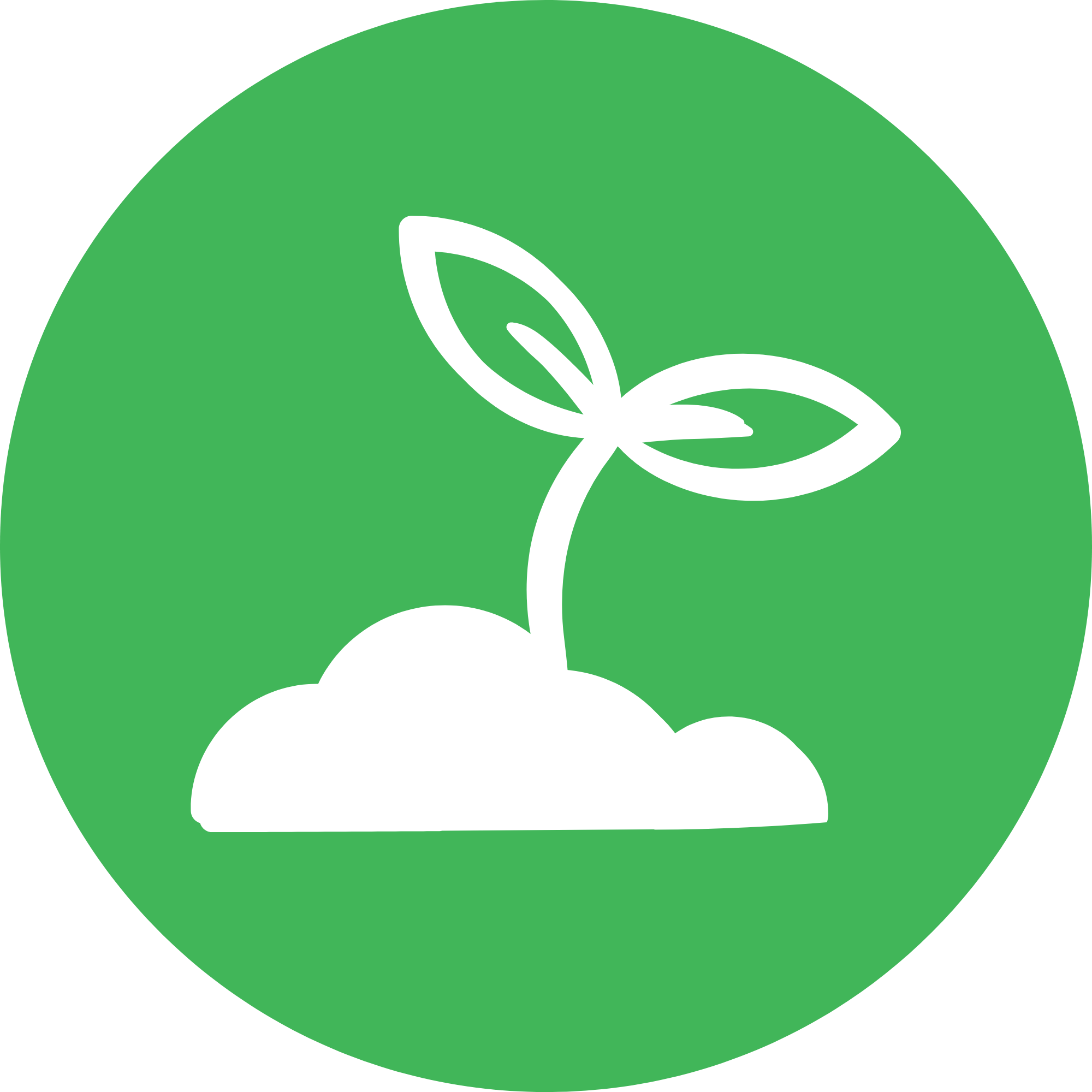 Decorative white plant in soil icon in a green circle.