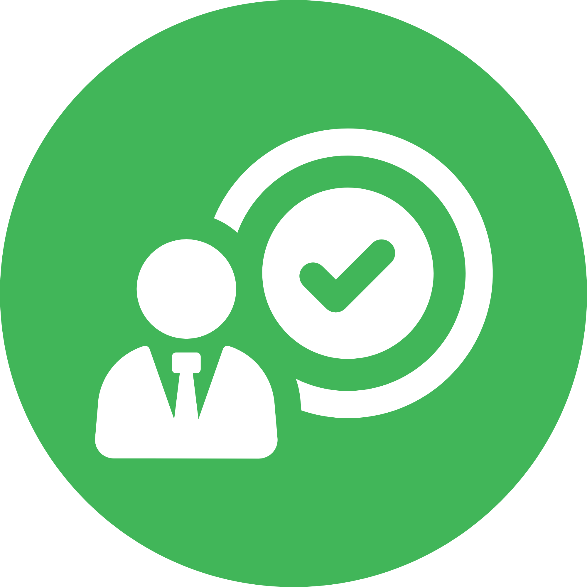 Green badge with white checkmark and person icon.