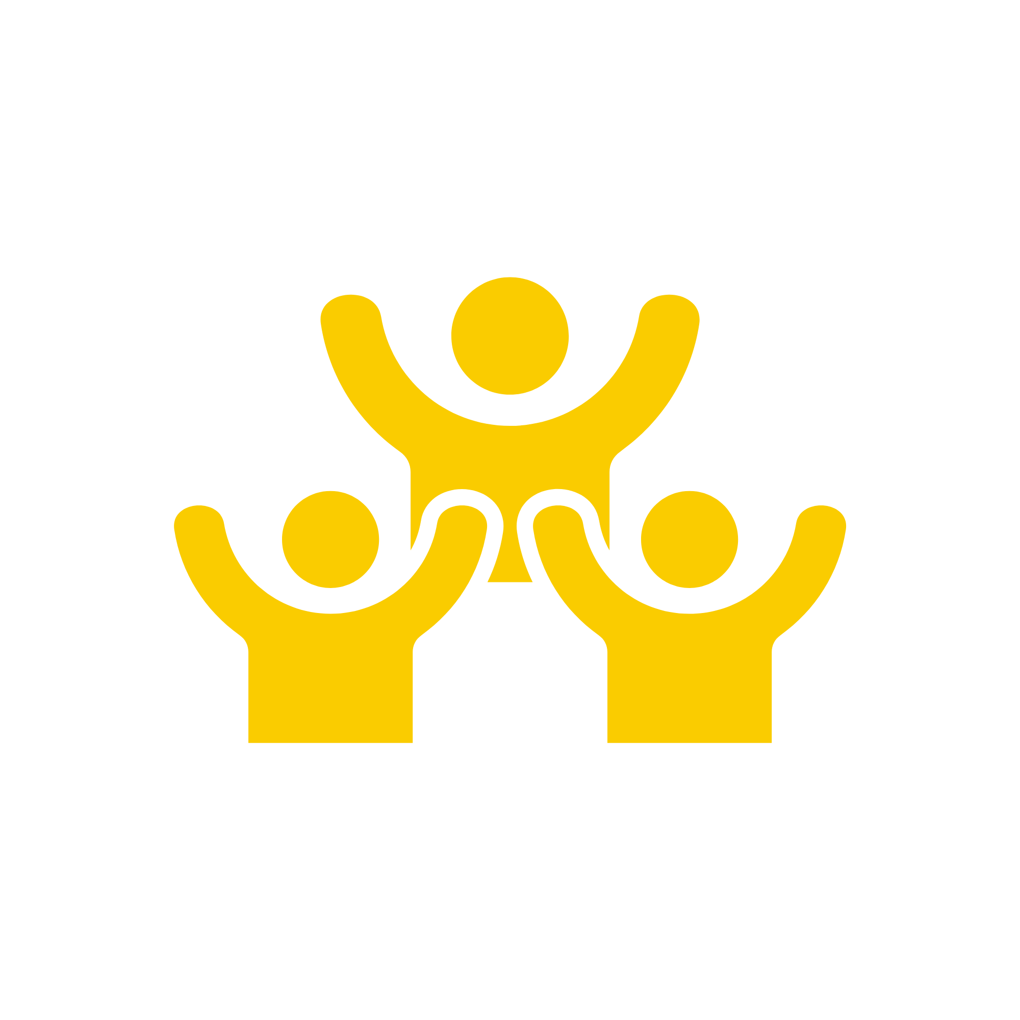 Decorative icon of three celebratory people in yellow in a white circle.