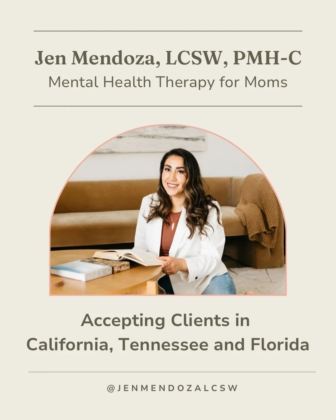 If you&rsquo;ve been waiting for a sign to finally get support, this is it!

Hi, I&rsquo;m Jen! 

I&rsquo;m a licensed therapist and mom of 3 specializing in perinatal and maternal mental health.

I work with moms navigating: 
〰️Postpartum Anxiety &a
