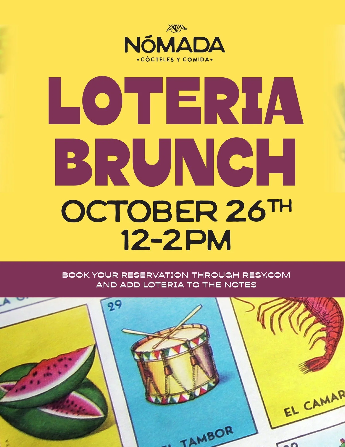 Bingo&rsquo;s got nothing on this. 😉
🍉🍤 Loter&iacute;a Brunch returns to N&oacute;mada October 26th from 12&ndash;2PM!
Join us for delicious eats, lots of prizes and a good time!

👉 Book now at Resy.com and add &ldquo;LOTERIA&rdquo; in the notes!