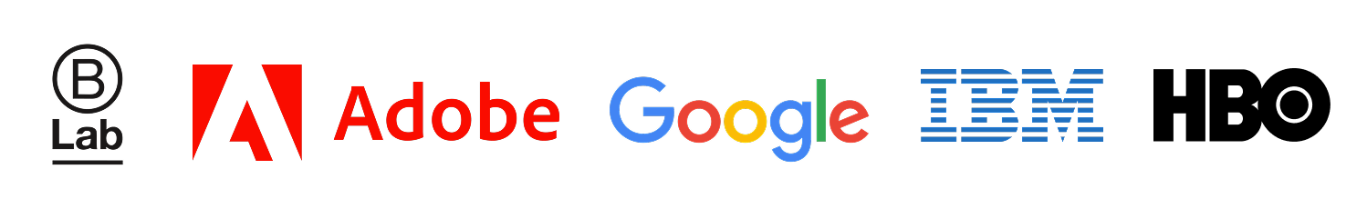 Logos of Adobe, Google, IBM, and a black circle with a 'B' and 'Lab' indicating B Lab.