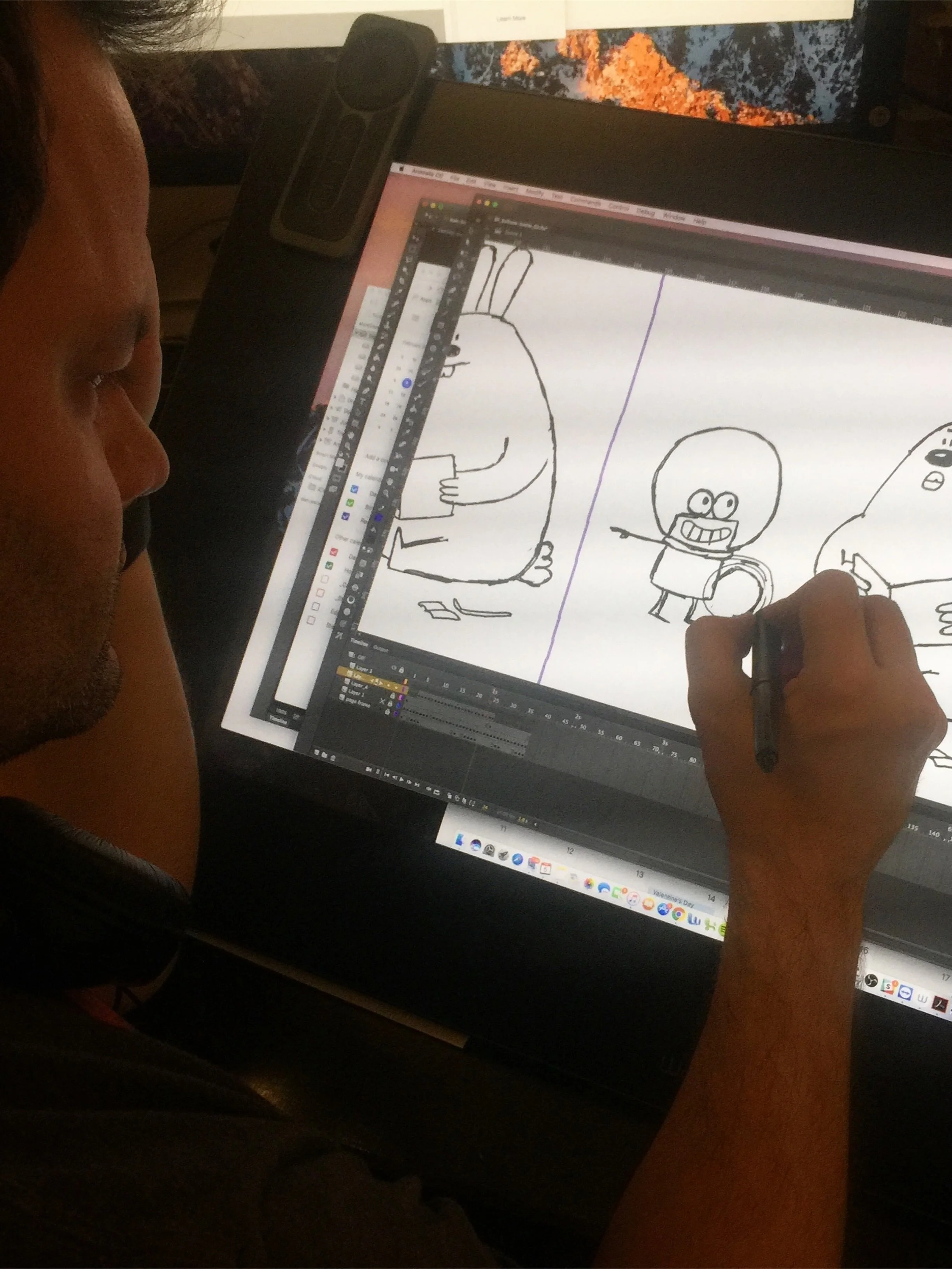 Found this photo from February 2018 of Jason drawing Blue, Barry &amp; Pancakes, long before it was published. Swipe to see how that very sketch ended up in the finished book!

Who knew these three little weirdos would lead us into this whole crazy, 
