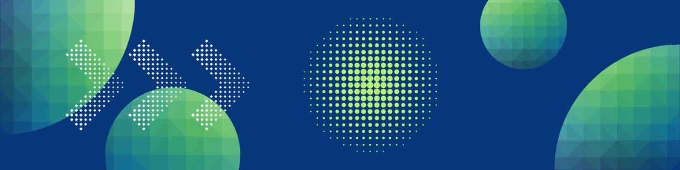 Vektor cover art: blue and green geometric shapes with dot patterns